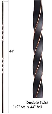 1 Pcs. 44" x 1/2" Double Twist Iron Balusters Iron Spindles Metal Stair Parts Hollow. (Oil Rubbed Copper)