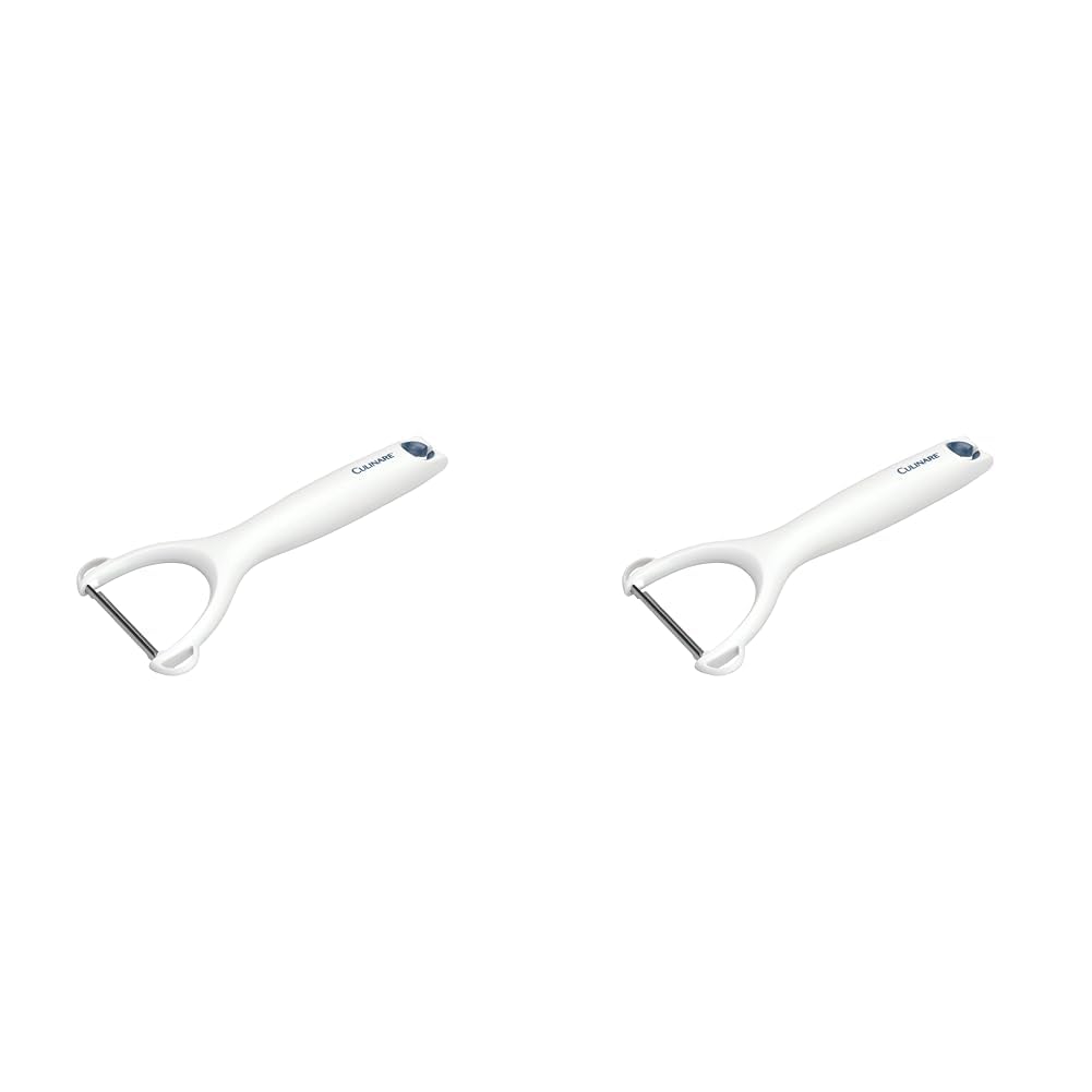 Culinare C30001 Safety Y Peeler, White, Plastic/Stainless Steel, Manual Potato/Vegetable/Fruit Peeler, for Left or Right-Handed Users, Dishwasher Safe (Pack of 2)