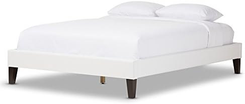 Baxton Studio Leverett Modern And Contemporary White Faux Leather Upholstered Bed Frame With Tapered Legs Queen