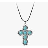 Natural Turquoise Necklace Bohemian West Jewelry Cross Lightning Love Necklace -1
