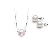 Cat Eye Jewels S925 Sterling Silver Box Chain Freshwater Shell Pearl Pendant Necklace & Earrings Set C001