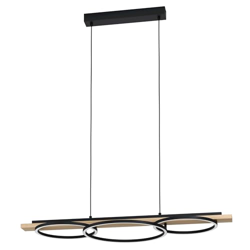 EGLO LED Pendelleuchte Boyal, 3-flammige Hängelampe, Hängeleuchte aus Metall, Holz, Kunststoff, Esstischlampe in Schwarz, Braun, Weiß, Wohnzimmerlampe hängend