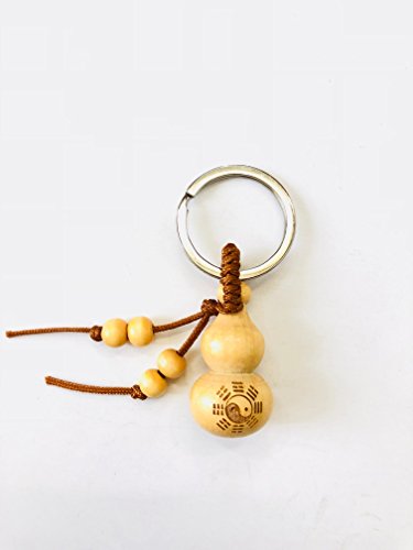 My Lucky Feng Shui Wooden Wu Lou Gourd with Yin Yang Bagua Pakua Amulet Keychain USA Seller
