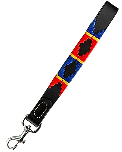 Carlos Diaz Genuine Leather Waxed Embroidered Polo Dog Leash Walking Training Short Traffic Lead With Looped Handle
