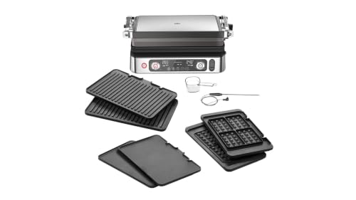 Braun MultiGrill 9 CG 9167, Kontaktgrill mit Grill-, Flach- und Waffelplatten und Temperaturfühler, Grillpositionen: Kontakt, Ofen, Spülmaschinenfeste Platten, Fettauffangschale, Boost-Funktion 265°