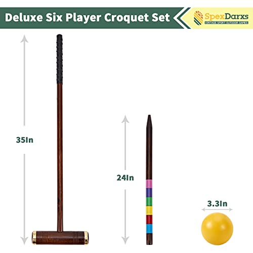 SpexDarxs Six Player Croquet Game, 35’’ Croquet Set with Premium Wooden Mallets|Colored Balls|Wickets|Stakes| Carrying Bag, Classic Outdoor Backyard Lawn Games for Teens Adults Family