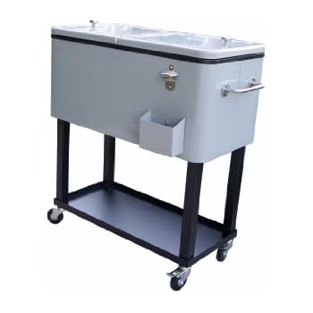 Oakland Living 90010-MT Steel Patio Cooler with Cart, 80-Quart, Metallic Grey