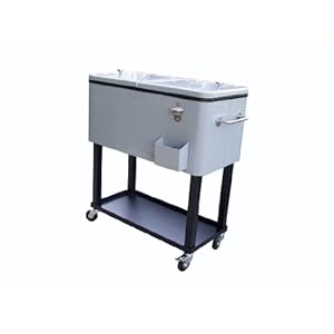 Oakland Living 90010-MT Steel Patio Cooler with Cart, 80-Quart, Metallic Grey