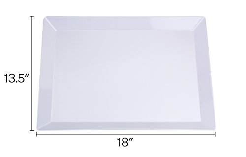Set of 2 | NOMsquared Large Rectangular White Plastic Serving Tray. 18" x 13" 100% Melamine, BPA Free, Elegant, Heavy Duty, Durable. Perfect Serving Plate or Platter for Dinner Parties, BBQ's & Baking