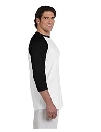 Champion Raglan - Camiseta de béisbol para hombre, L, Blanco   Negro