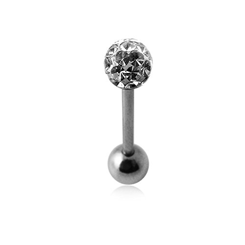 Clear Epoxy Multi Crystal Stone Tongue Ring. 14Gx3/4(1.6x19mm) 316L Surgical Steel Barbell with 6MM Crystal Stone Ball and 6MM Surgical Steel Ball.