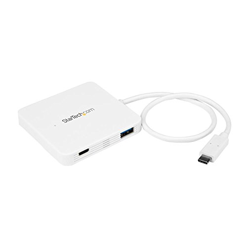 StarTech.com USB C Hub - Powered - White - 3 Port USB-C to USB-A (3x) and GbE RJ45 (1x) - USB to Ethernet - USB Port Expander