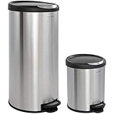 happimess HPM1001A Step-Open Free Mini Garbage Bin, for Home, Office, Kitchen Trash Can, Large:7.9 Gallon Small:1.3 Gallon, Stainless Steel/Black