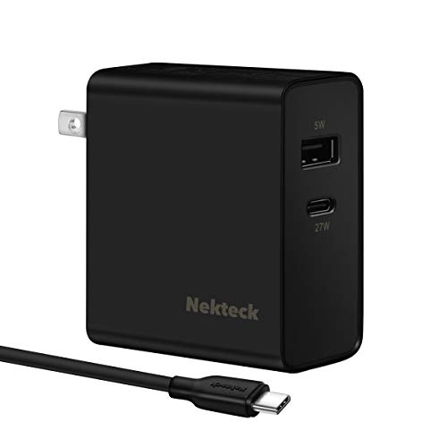 [USB-IF Certified] USB C Charger, Nekteck 2-port 32W Wall Charger with USB C 27W Power Delivery PD Compatible with 2018 iPad Pro, Google Pixel 3, Galaxy S9, Nintendo Switch (USB-C to C Cable Included)