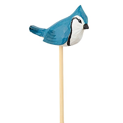 Carved Wood Blue Jay Bird on Pick | 2 Picks | for Indoor Decor