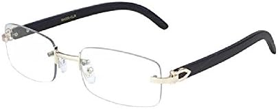 Gift Depot TM Rimless Rectangular Dapper Metal & Wood Eyeglasses / Clear Lens Sunglasses - Frames (Rose Gold & Black Wood)