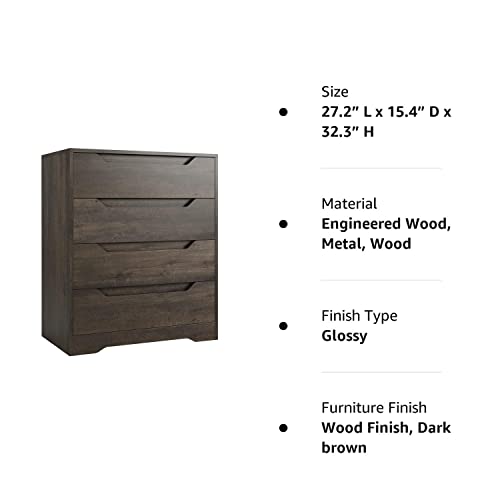 URKNO Modern 4 Drawer Dresser, Wood Chest of Drawers with Storage