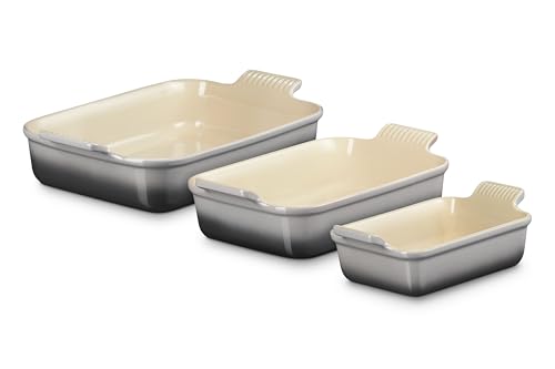 Le Creuset Stoneware Set Of 3 Heritage Rectangular Dishes, Oyster