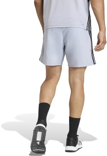Herren Workout Essentials Base 3 Stripes Woven Short, Halo Silver/Black, XL 7 inch