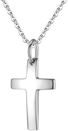 MgTree Simple Stainless Steel Polished Finish Cross Pendant Necklace for Women Men, 20-24" Chain,3 Color (Silver tone - 22 inches)