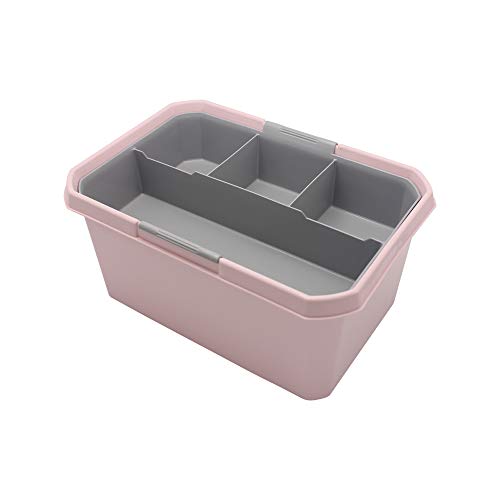 BangQiao Multipurpose Plastic Storage Box Container Bin with Removable Tray and Portable Handle, Family Emergency Medicine Kit First Aid Case Organizer, Pink&Gray