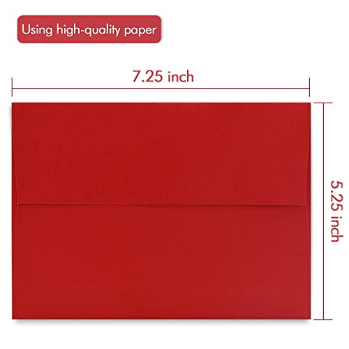 A7 Red Invitation 5x7 Envelopes 100 Pack Self Seal, Square Flap