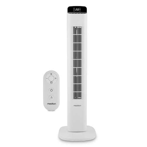 MEDION P15 TF Turmventilator mit Fernbedienung (5 Geschwindigkeitsstufen, leiser Schlafmodus, 45 Watt Leistung, Automatische 80° horizontale Oszillati
