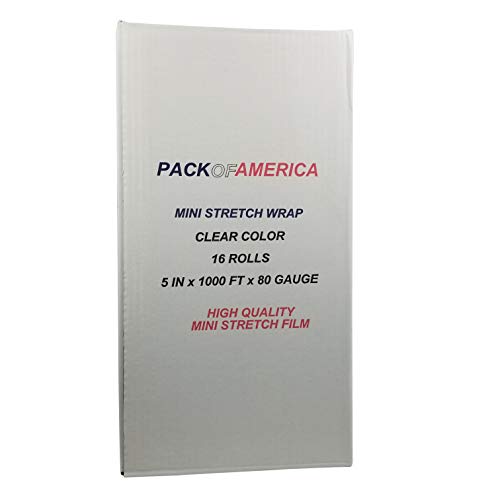 Pack of America | 5" x 1000 ft (16 Pack) Mini Stretch Wrap Film w/Dispenser | 80 Gauge Clear Plastic Shrink Wrap | Moving Supplies | Industrial Strength Hand Cling Wrap for Bundling and Wrapping - Thumbnail 4