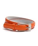 Solid Color Leather Adjustable Skinny Belt, Medium (32"-35"), Orange