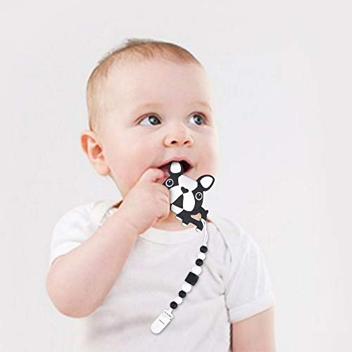 AmazingM Teething Pain Relief Toy with Pacifier Clip Holder Set for Newborn Babies,Food Grade BPA Free Silicone Teether,Freezer Safe,Neutral Baby Shower Gift for Boy and Girl(Puppy)