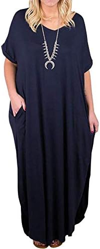 Women's Plus Size Maxi Dresses Short Sleeve Casual Summer Split T Shirt Long Dress with Pockets