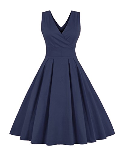 Nicetage Vintage Tea Dress 1950's Spring Garden Retro Swing Prom Party Cocktail Dress for Women 1325 Dark Blue XL