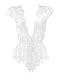 Anyou Womens Lingerie V-Neck Lace Bodysuit Mini Babydoll Featuring Plunging Eyelash Size XS-XXL White