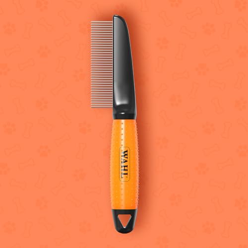 WAHL Grooming Comb for Dogs and Cats, Pet Grooming Tools, Minimal Pulls, Stainless Steel Teeth, Gel Handle, Orange