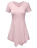 NINEXIS Women's Basic Short Sleeve V-neck Tunic Top with Asymmetric Hem