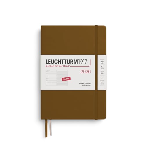 LEUCHTTURM1917 372662 weekkalender & notitieboek medium (A5) 2026, Spice Brown, Engels