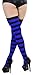 ToBeInStyle Women's Wide Vertical Striped Thigh Hi Stockings (Black w/Royal Blue Stripes)