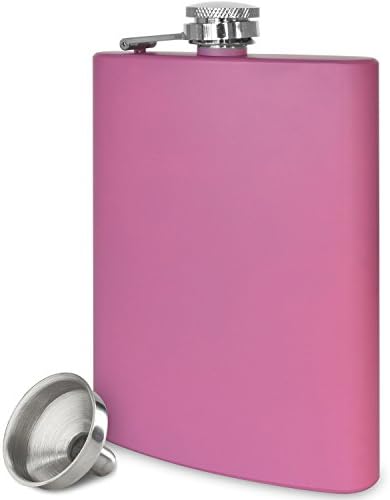 Premium 8 oz Pink Flask - 304 (18/8) Stainless Steel - Leak Proof - Liquor Hip Flask by Future Hydrate - Includes Free Bonus Funnel and Gift Box (Pink, 8 ounce capacity)
