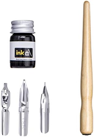 Kangnice Manga Dip Pen Set Comic Pro Drawing Kit 3 Nibs Wood Holder Ink Calligraphy Tools