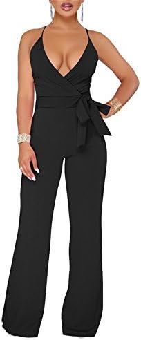 Corala Women Strapless Deep V Backless Wide Leg Long Jumpsuits Romper Pants With Belt