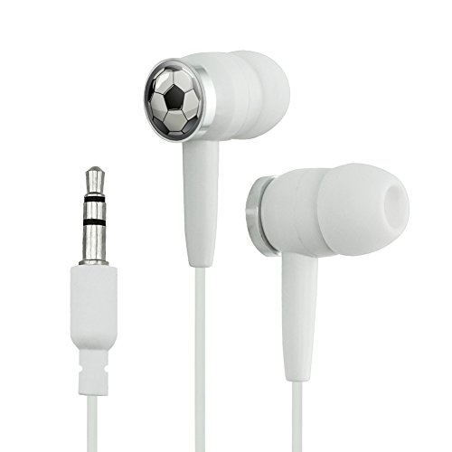 Soccer Ball Futbol Sport Novelty In-Ear Earbud Headphones - White