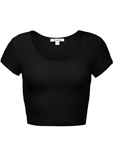 Cute Soft Slim Fitted Short Sleeve Scoop Neck Crop Tops