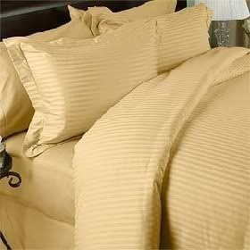 7 pc Gold Damask Stripe Double Size Bed Sheet-Duvet Cover Sheet Set. 600 Thread 100% Egyptian Cotton