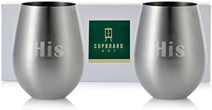 His/Hers or His/His or Hers/Hers: Set of 2 Stemless Stainless Steel Engraved Unbreakable and Shatterproof 18 oz Wine Glasses (His and His)