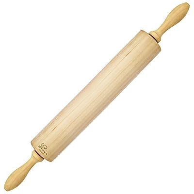 Rolling Pin - Classic Wood - Ideal for Baking Needs - Professional Dough Roller - Used by Bakers & Cooks for Pasta, Cookie Dough, Pastry, Bakery, Pizza, Fondant, Chapati - 16.5 inches by 2.2 inches