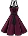 DRESSTELLS 1950s Dress for Women, Vintage Pinup Homecoming Cocktail Party Dress for Teen, 50's Formal Halter Wedding Tea Dress, Retro Rockabilly Audrey Hepburn Swing Dresses Burgundy Black XS