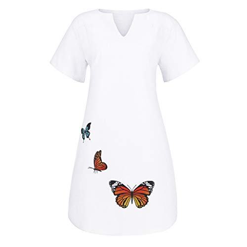 BIBOKAOKE Zomerjurk linnen jurk dames V-hals strandjurk A-lijn jurk boho knielange jurk midi-jurk casual losse tuniek… - Image 6