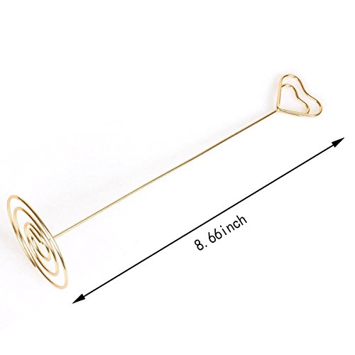 Jofefe 10pcs 8.6 Inch Tall Place Card Holder Table Number Holder Table Card Holder Table Number Stands with Heart Shap Photo Memo Clips for Wedding Favors, Gold
