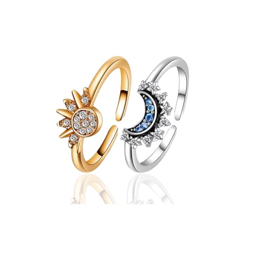 Gtrlums Celestial Sun and Moon Ring Set for