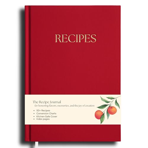 Paperell Recipe Book to Write in Your Own Recipes - Recipe Book - Premium Water-Resistant Fabric Hard-Cover Recipe Journal - Blank Recipe Notebook - Keepsake Gift for Mom - Red